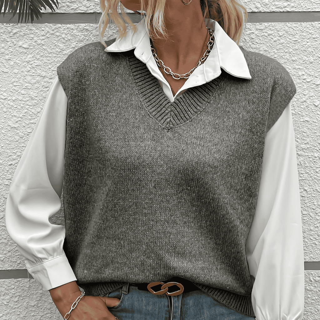 Rosgrove | Women - Ribbed V-Neck Jumper Vest - Relaxed Fit