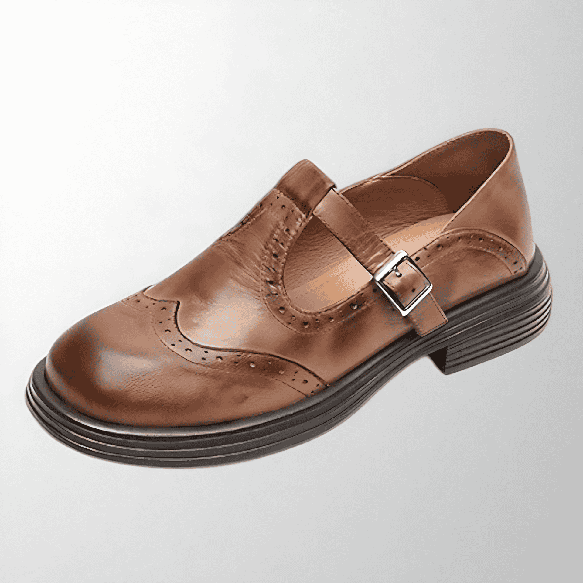 Rosgrove | Women - Round-Toe Brogue Flats with Buckle Strap