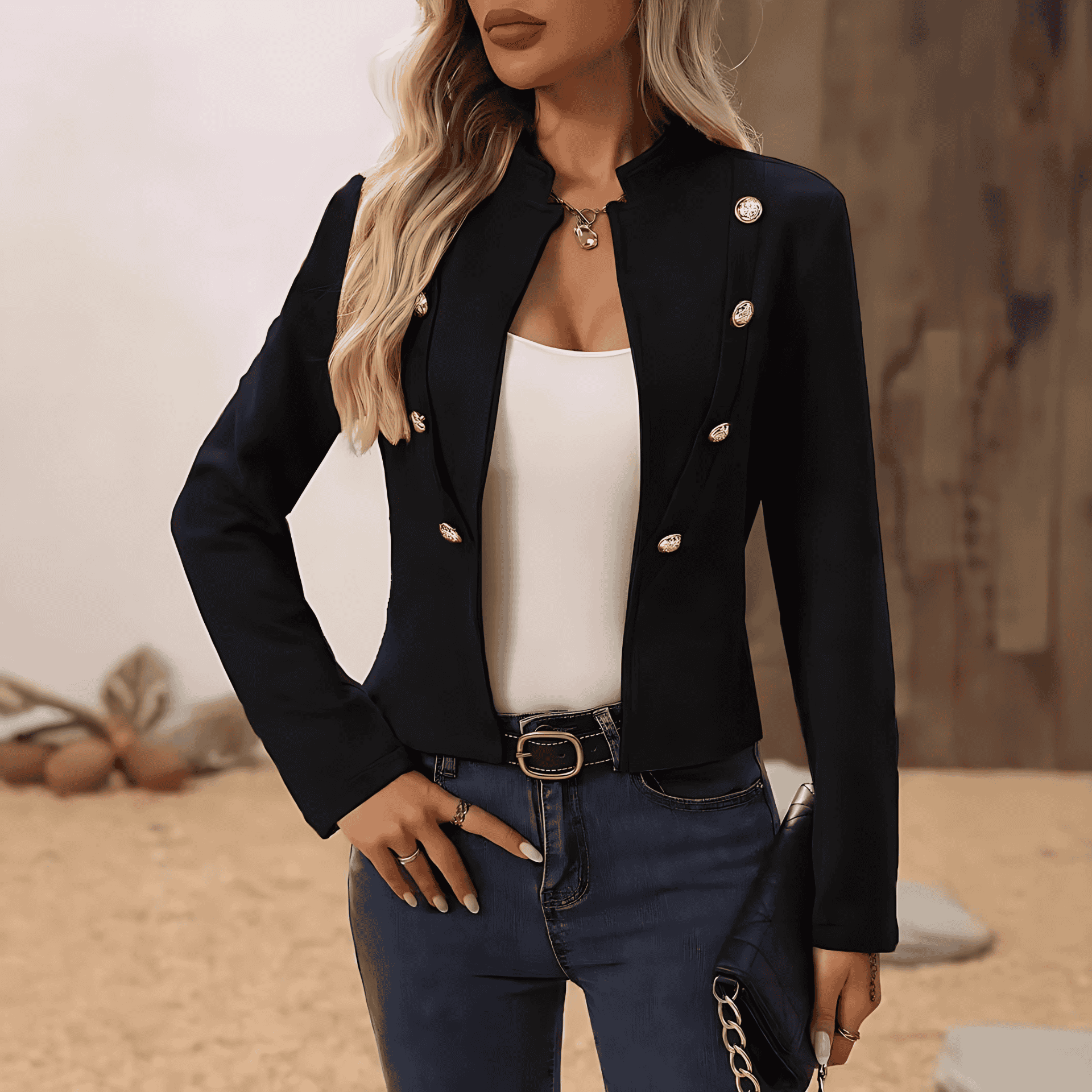 Rosgrove | Women - Short Blazer Jacket - Button Placket Collar