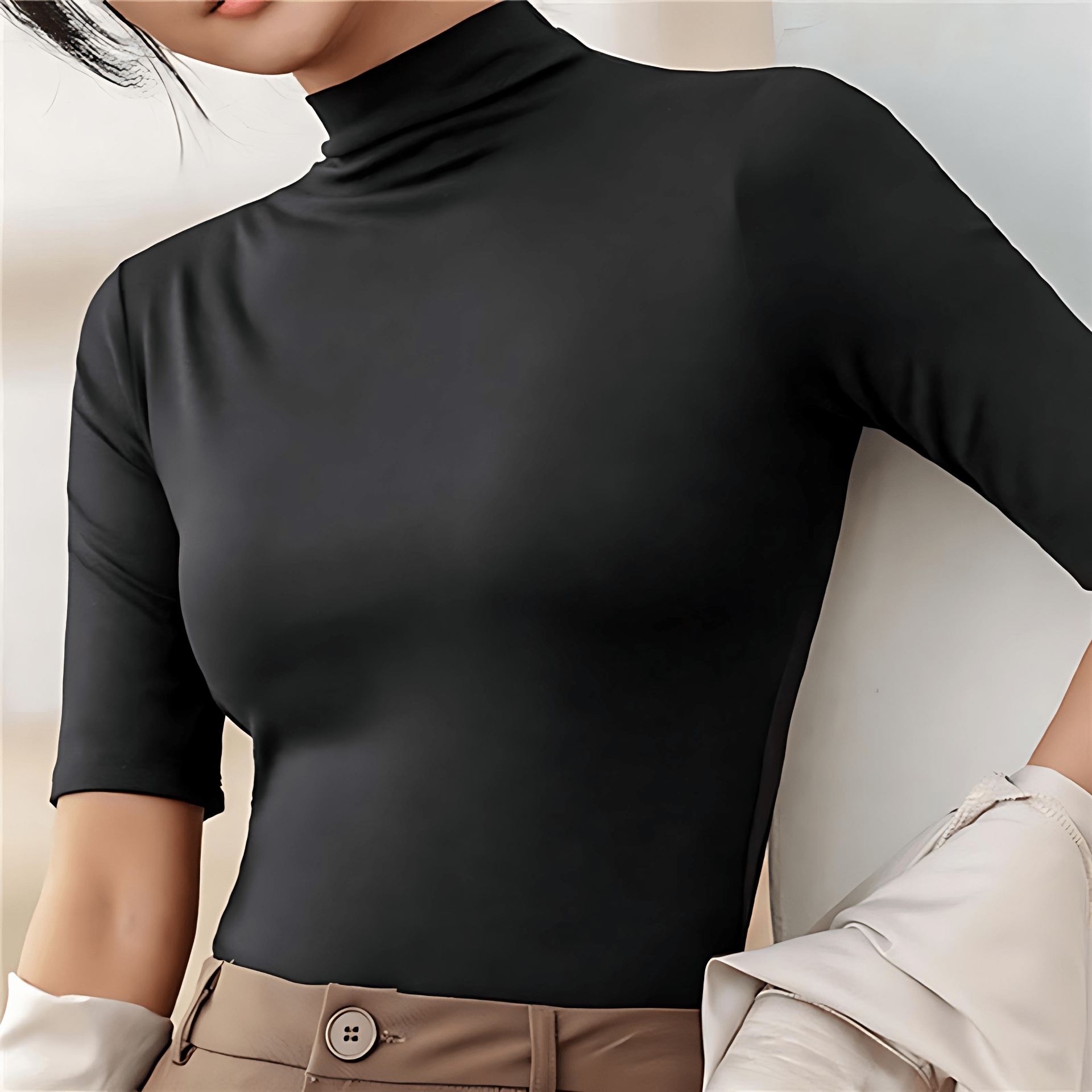 Rosgrove | Women - Slim Fit Half Sleeve Turtleneck Top