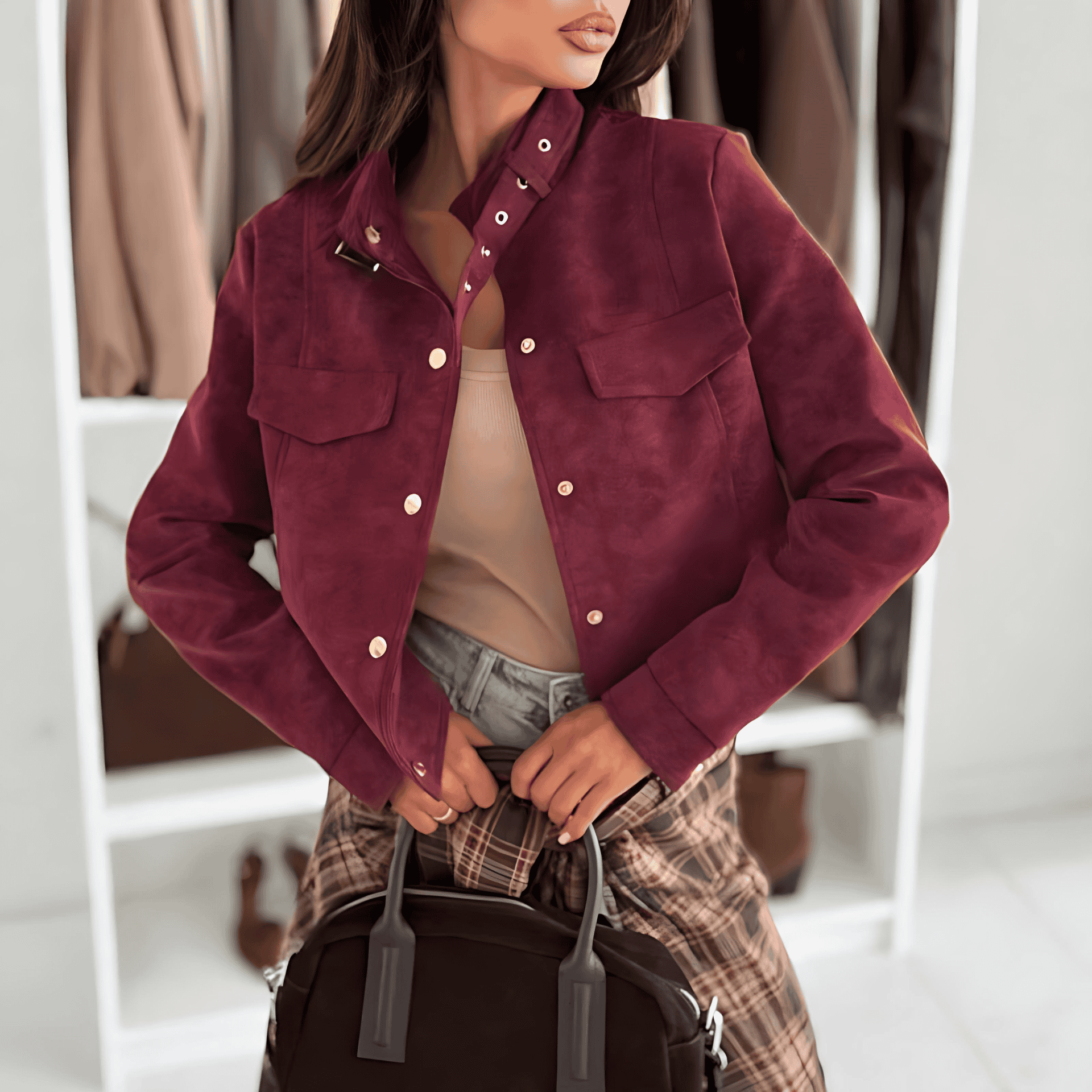 Rosgrove | Women - Soft Feel Suede Jacket - Button Details