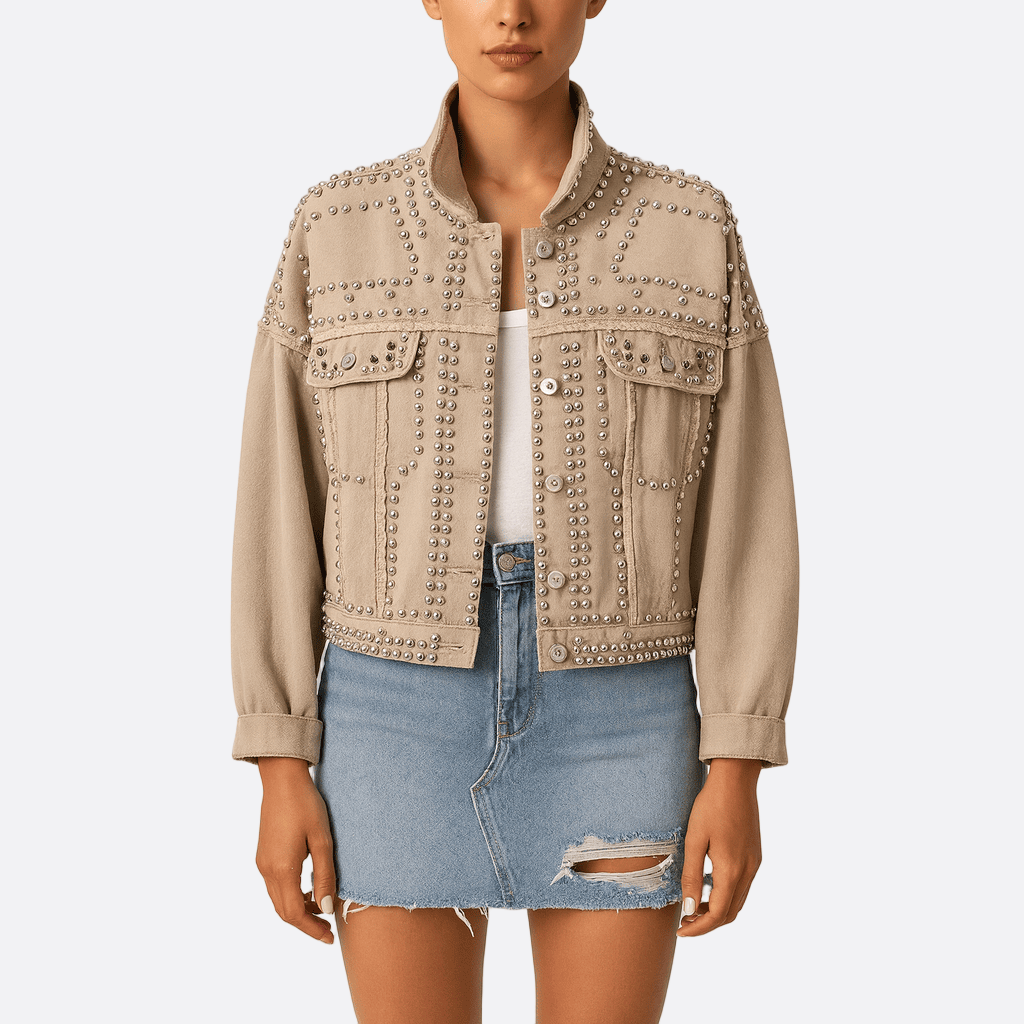 Rosgrove | Women - Studded Bomber Jacket - Button Front