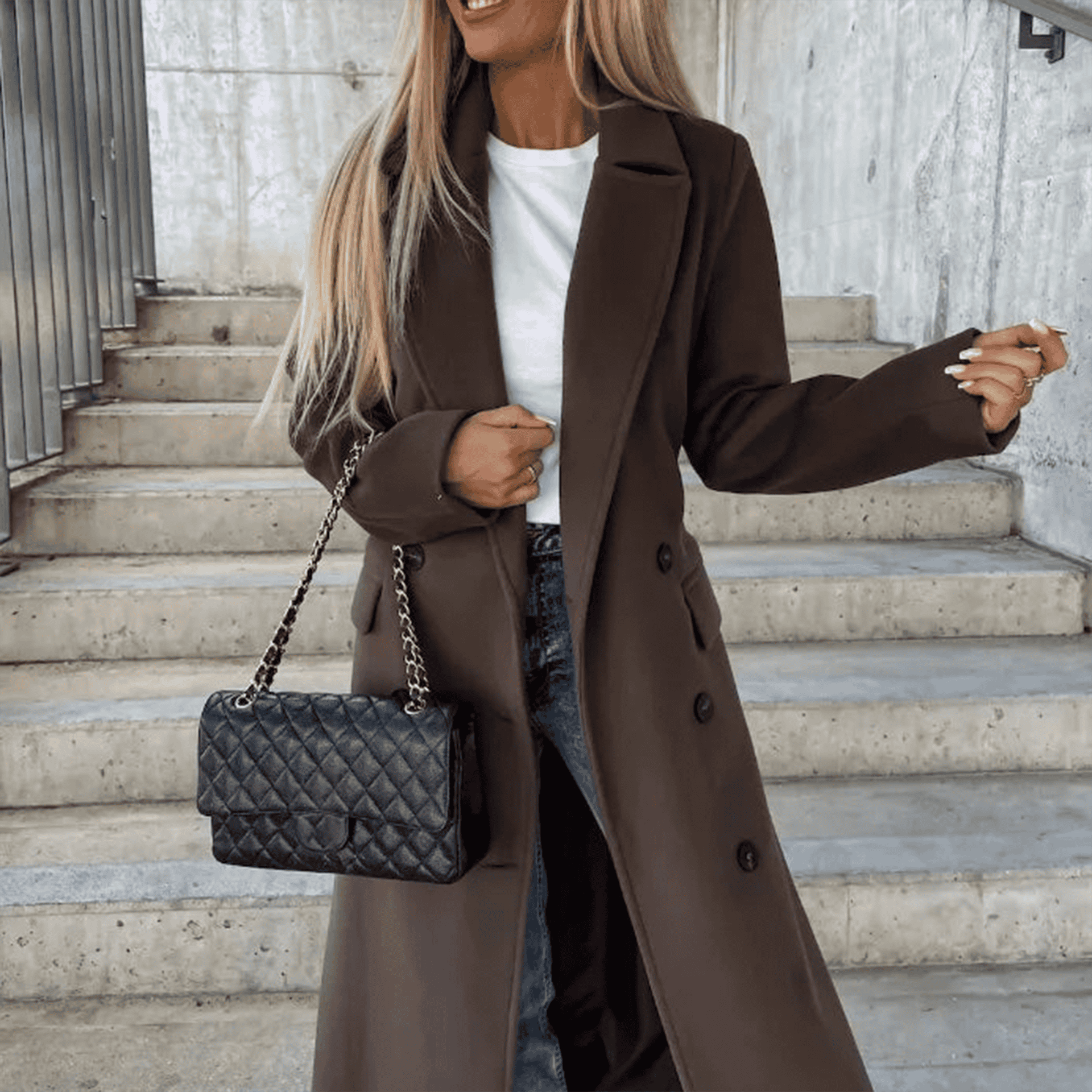 Rosgrove | Women - Stylish Chic Long Coat with Lapel Collar