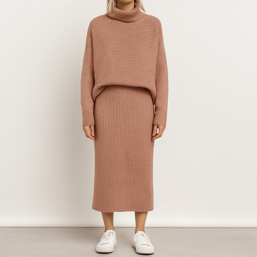 Rosgrove | Women - Turtleneck Knitted Co-Ord Set - Ribbed Style
