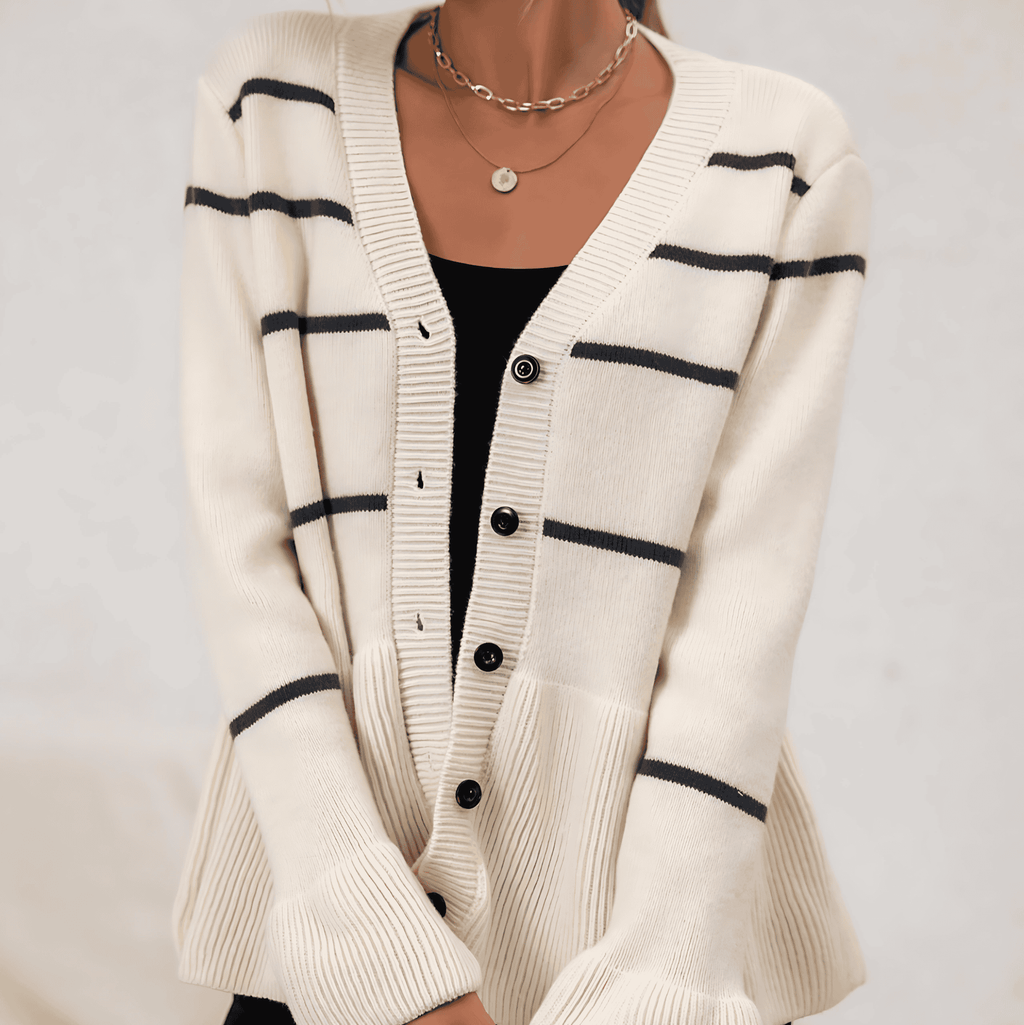 Rosgrove | Women - V-Neck Loose Fit Cardigan with Peplum Hem