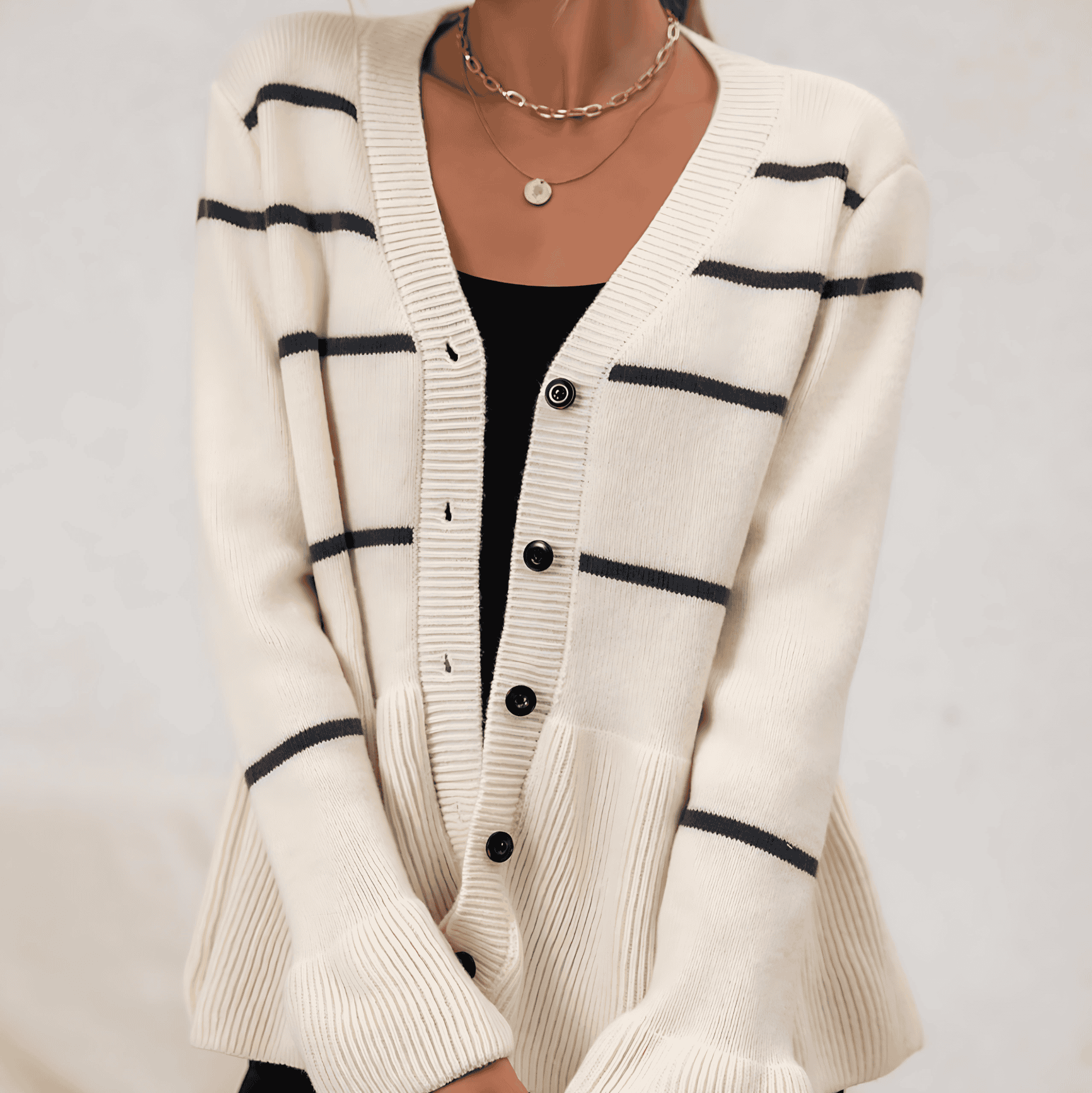 Rosgrove | Women - V-Neck Loose Fit Cardigan with Peplum Hem