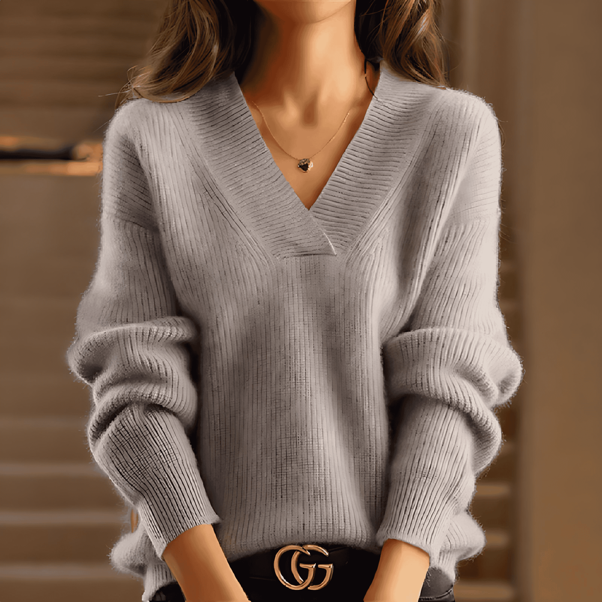 Rosgrove | Women - V-Neck Ribbed Knit Jumper - Winter Style