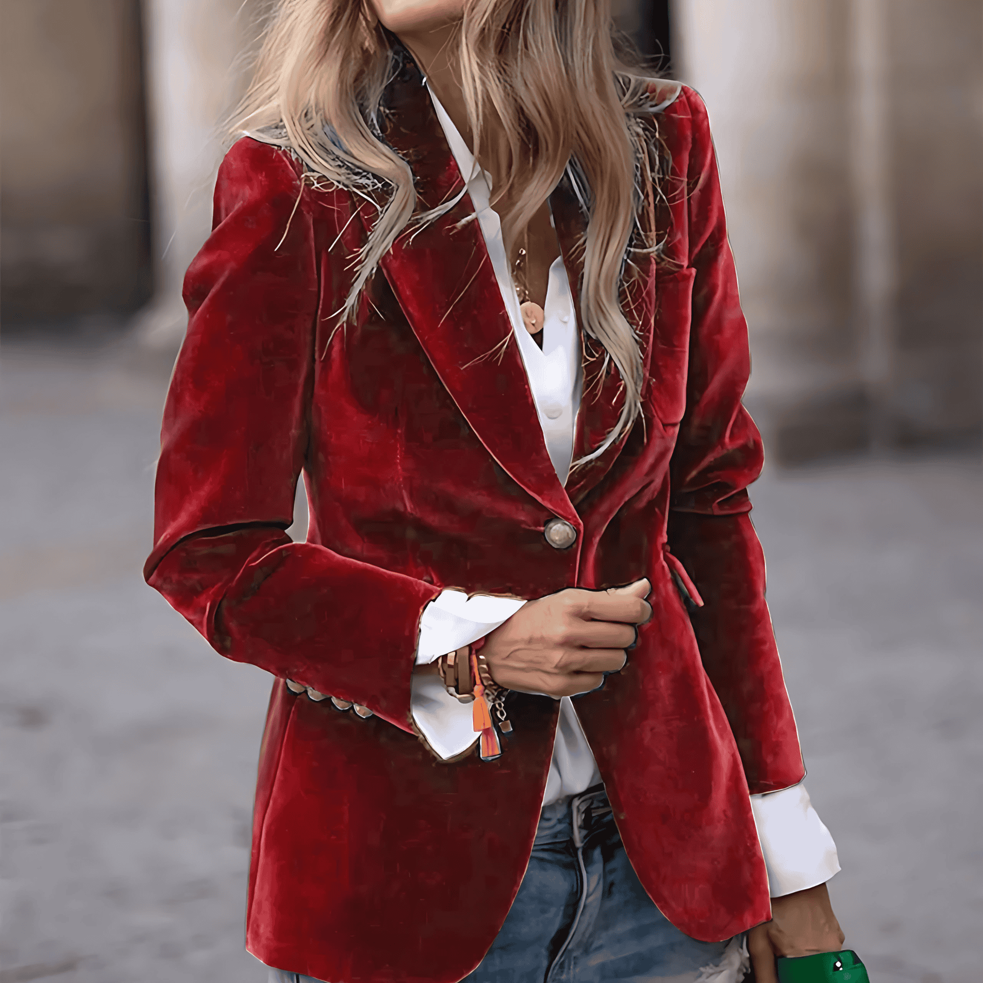 Rosgrove | Women - Velvet Blazer - Gold Button Details
