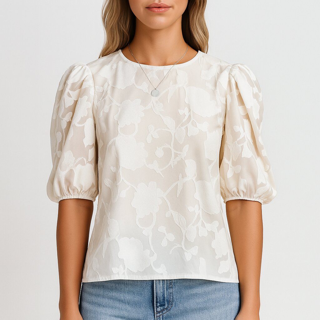 Rosgrove | Women - Puff Sleeve Chiffon Shirt - Elegant Lightweight Blouse