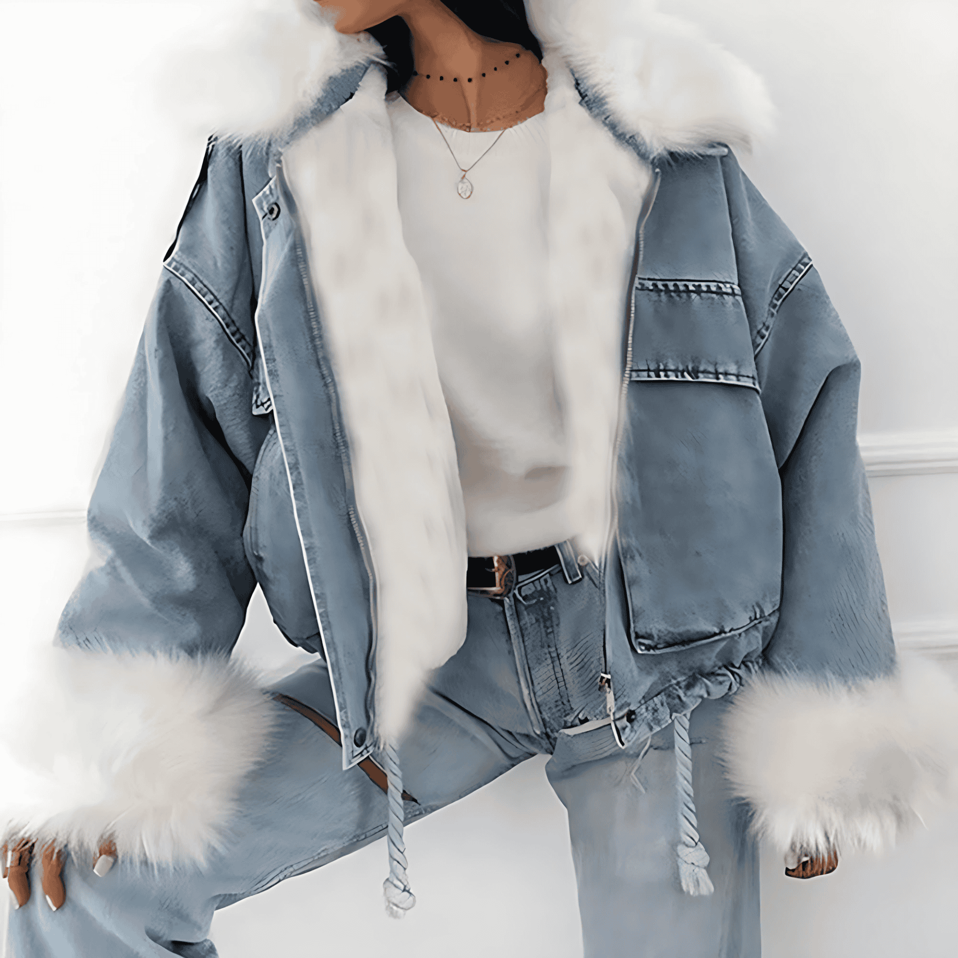 Rosgrove | Women – Denim Jacket – Faux Fur Trim