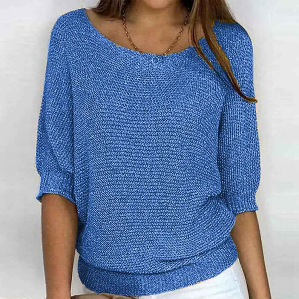 Rosgrove | Women - Round Neck Knitted Jumper - Three-Fourths Sleeve