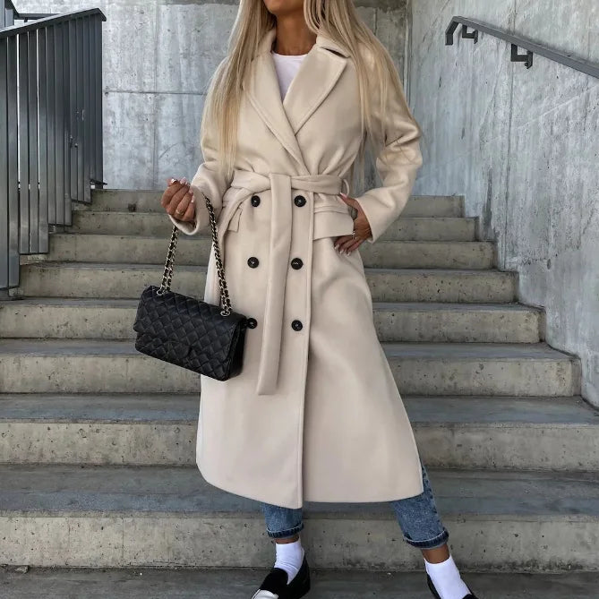 Rosgrove | Women - Stylish Chic Long Coat with Lapel Collar