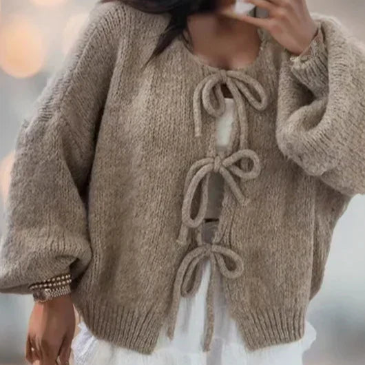 Rosgrove | Women - Balloon Sleeves Knitted Cardigan - Tie Front