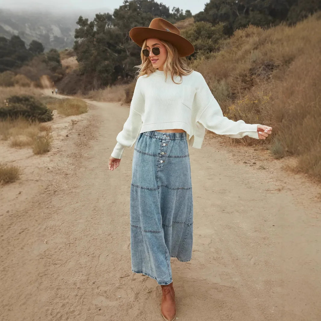 Rosgrove | Women - Maxi Skirt - Denim - Boho Style