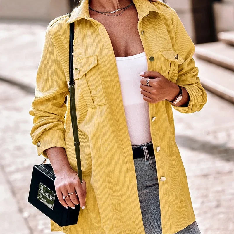Rosgrove | Women - Yellow Corduroy Stylish Jacket - Classic Style