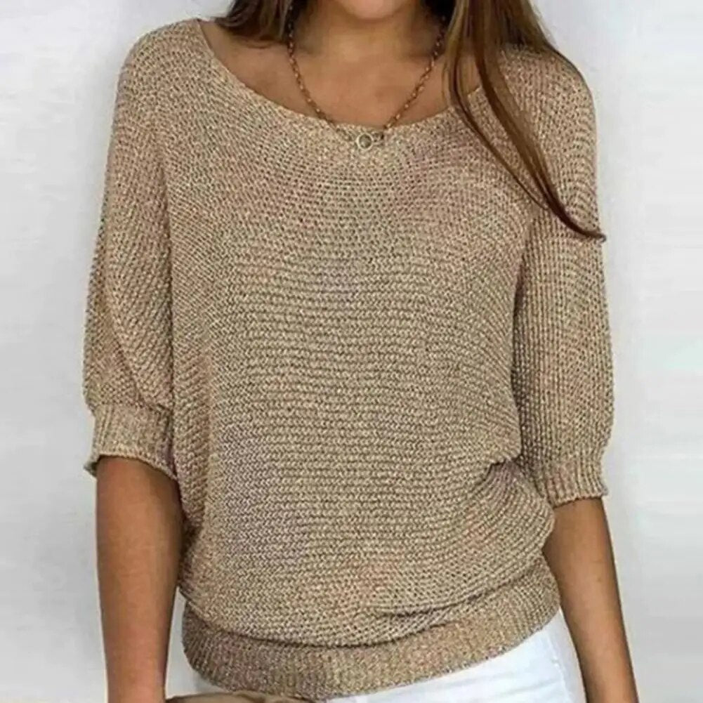 Rosgrove | Women - Round Neck Knitted Jumper - Three-Fourths Sleeve