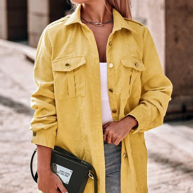Rosgrove | Women - Yellow Corduroy Stylish Jacket - Classic Style