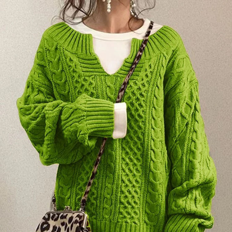 Rosgrove | Women - Cable Knit V-Neck Jumper - Oversized Comfort