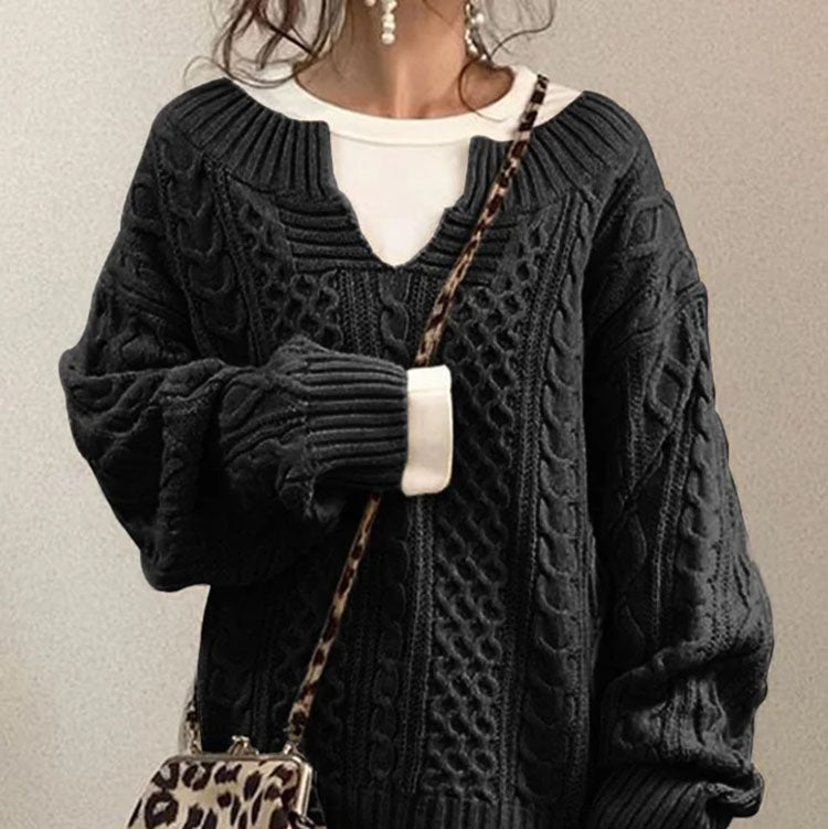 Rosgrove | Women - Cable Knit V-Neck Jumper - Oversized Comfort