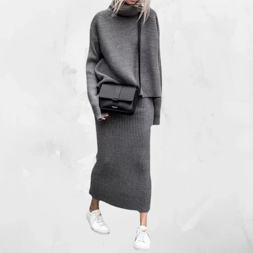 Rosgrove | Women - Turtleneck Knitted Co-Ord Set - Ribbed Style