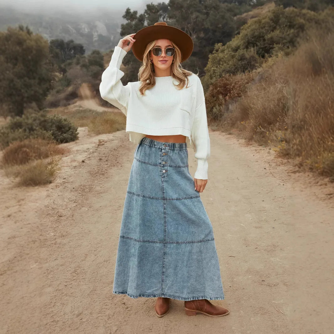 Rosgrove | Women - Maxi Skirt - Denim - Boho Style