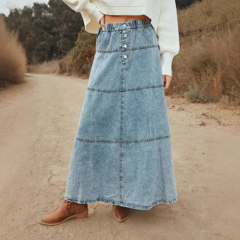 Rosgrove | Women - Maxi Skirt - Denim - Boho Style