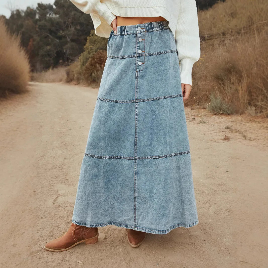 Rosgrove | Women - Maxi Skirt - Denim - Boho Style