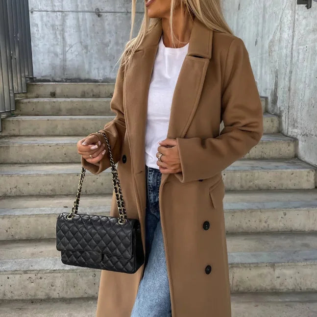 Rosgrove | Women - Stylish Chic Long Coat with Lapel Collar