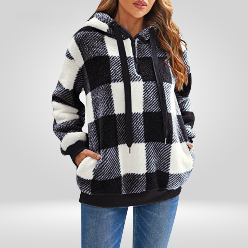 Rosgrove | Women - Half Zip Checked Hoodie - Warm Knit