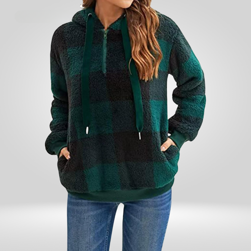 Rosgrove | Women - Half Zip Checked Hoodie - Warm Knit