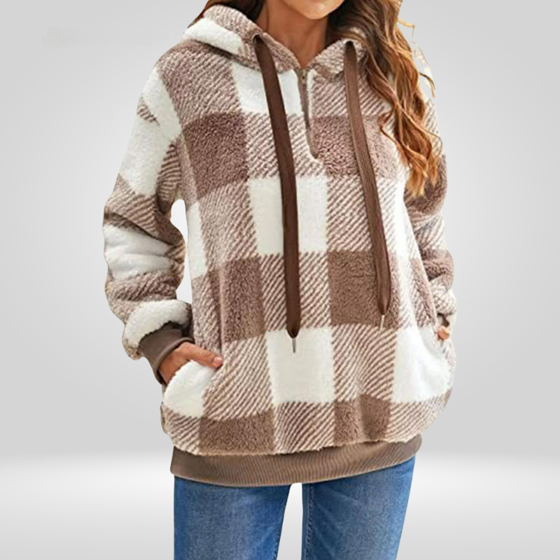 Rosgrove | Women - Half Zip Checked Hoodie - Warm Knit