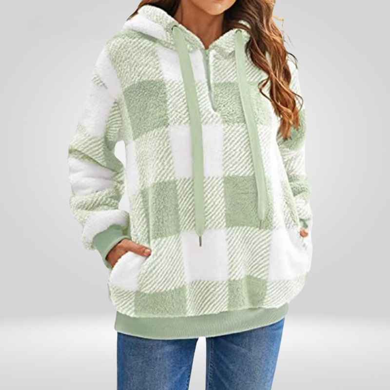 Rosgrove | Women - Half Zip Checked Hoodie - Warm Knit