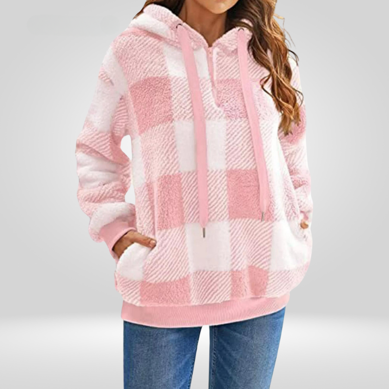 Rosgrove | Women - Half Zip Checked Hoodie - Warm Knit