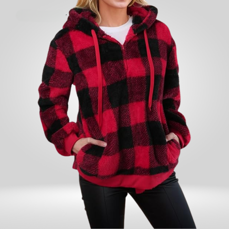Rosgrove | Women - Half Zip Checked Hoodie - Warm Knit