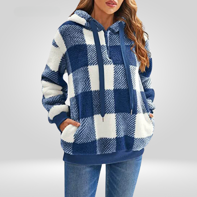 Rosgrove | Women - Half Zip Checked Hoodie - Warm Knit
