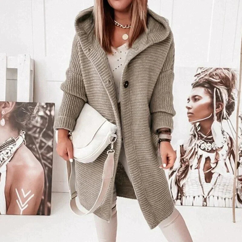 Rosgrove | Women - Long Hooded Knit Cardigan - Button Front