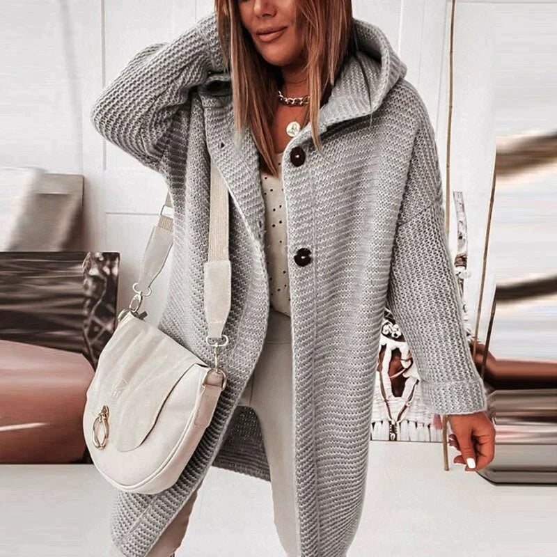 Rosgrove | Women - Long Hooded Knit Cardigan - Button Front