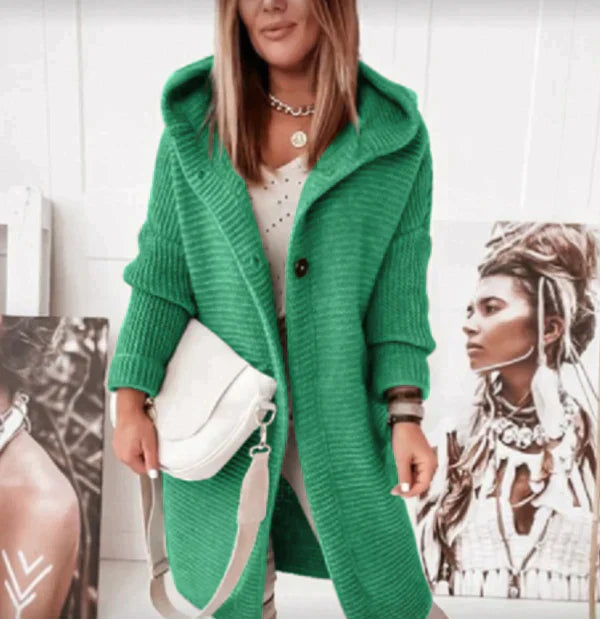 Rosgrove | Women - Long Hooded Knit Cardigan - Button Front