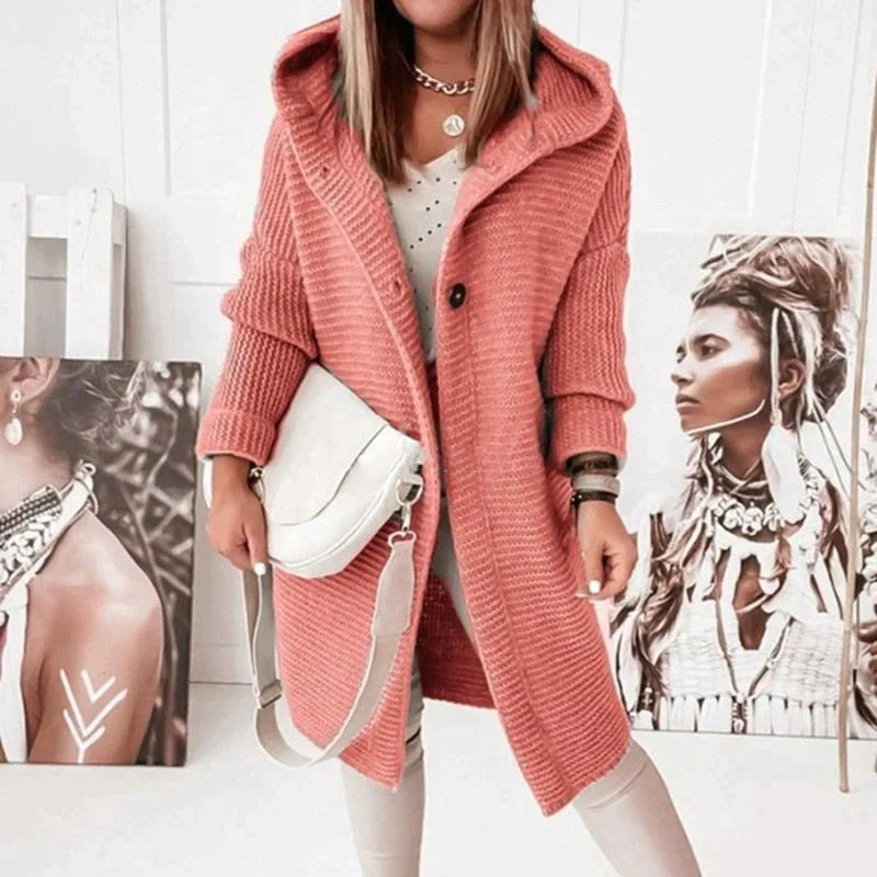 Rosgrove | Women - Long Hooded Knit Cardigan - Button Front