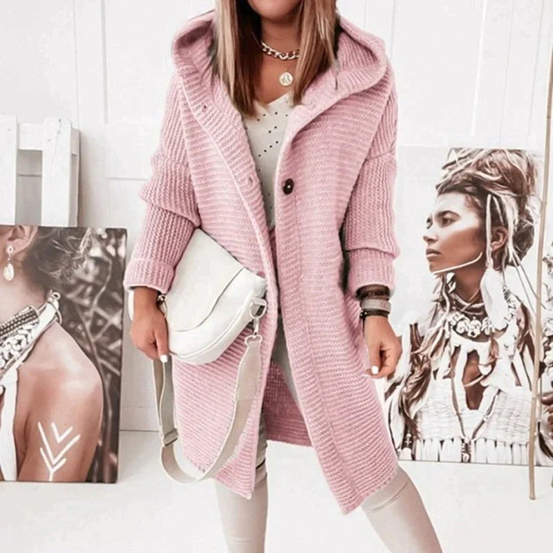 Rosgrove | Women - Long Hooded Knit Cardigan - Button Front