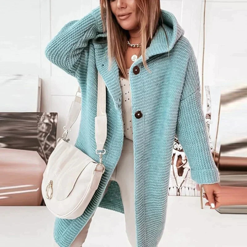 Rosgrove | Women - Long Hooded Knit Cardigan - Button Front
