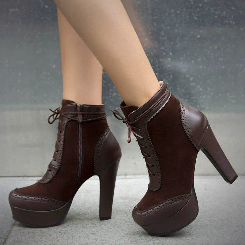 Rosgrove | Women - Suede Wingtip Brogue Ankle Boots - Chunky Heel