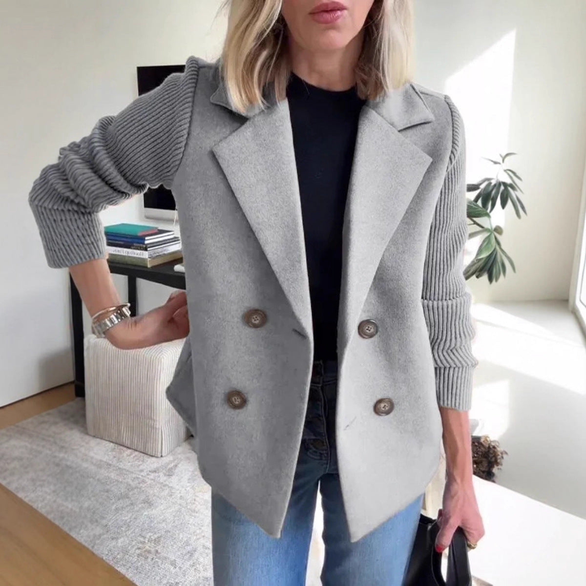 Rosgrove | Women - Puff Sleeves Blazer Jacket - Wool Blend