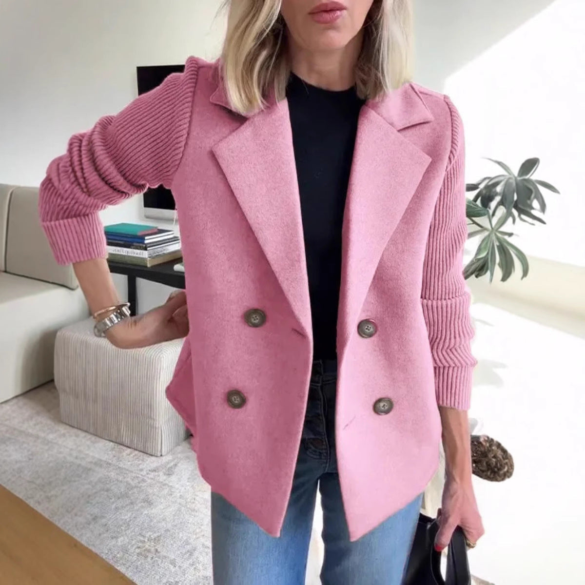 Rosgrove | Women - Puff Sleeves Blazer Jacket - Wool Blend