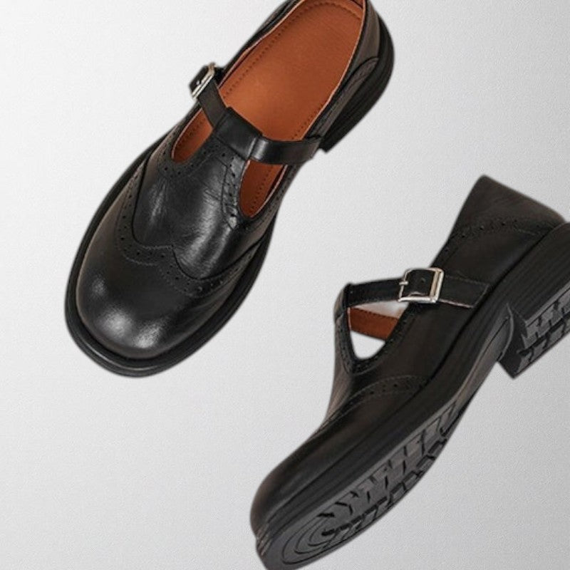 Rosgrove | Women - Round-Toe Brogue Flats with Buckle Strap