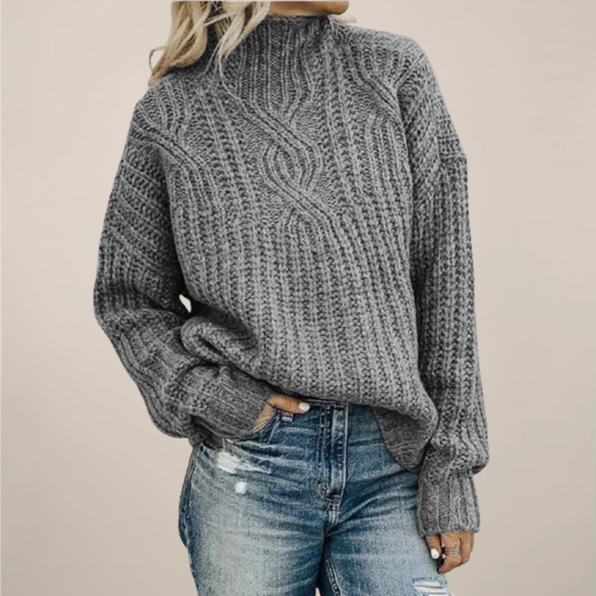 Rosgrove | Women - Cable Knit Mock Neck Jumper – Relaxed Fit