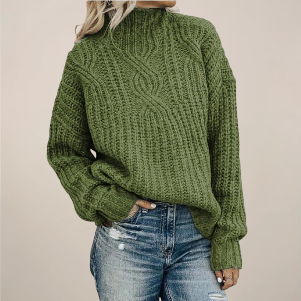 Rosgrove | Women - Cable Knit Mock Neck Jumper – Relaxed Fit