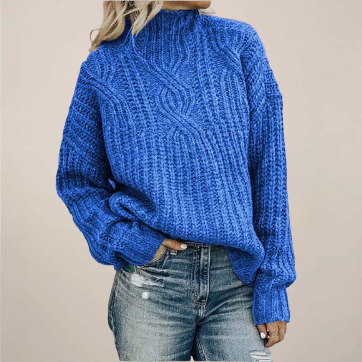 Rosgrove | Women - Cable Knit Mock Neck Jumper – Relaxed Fit