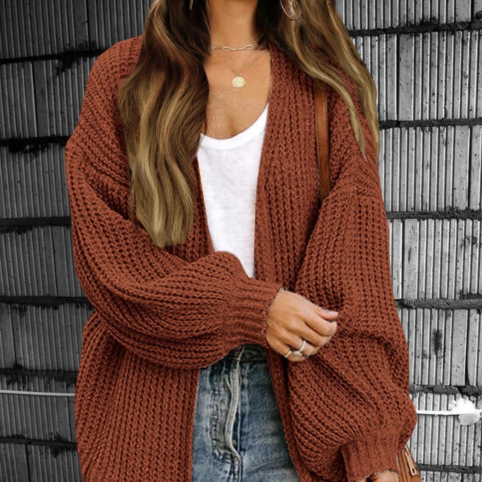 Rosgrove | Women - Chunky Knit Open Front Cardigan - Oversized Style