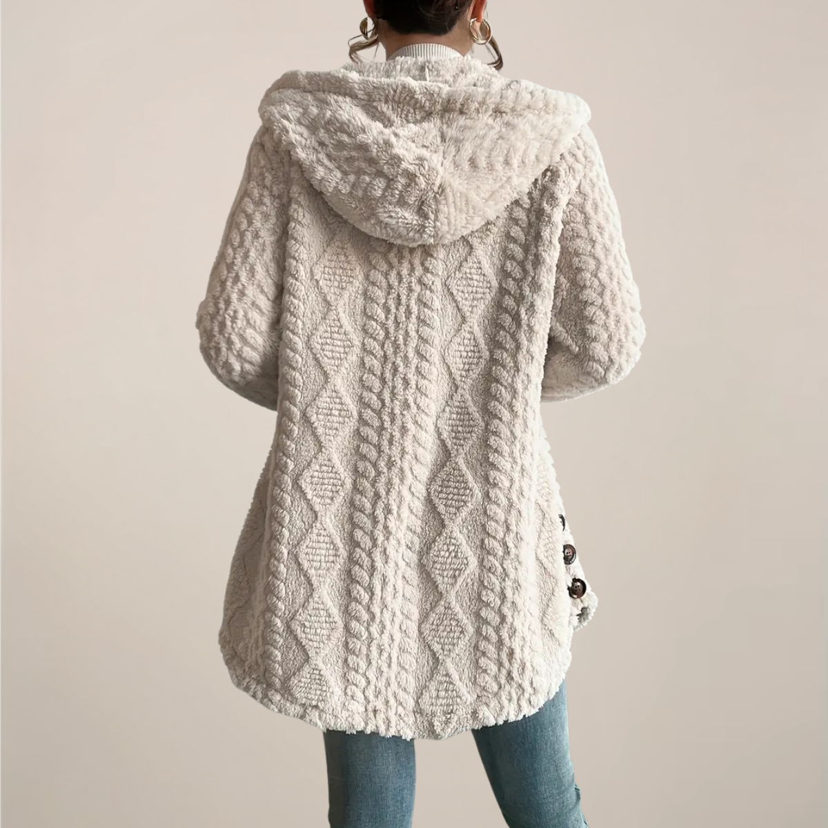 Rosgrove | Women - Hooded Jacquard Plush Coat - Cozy Cardigan